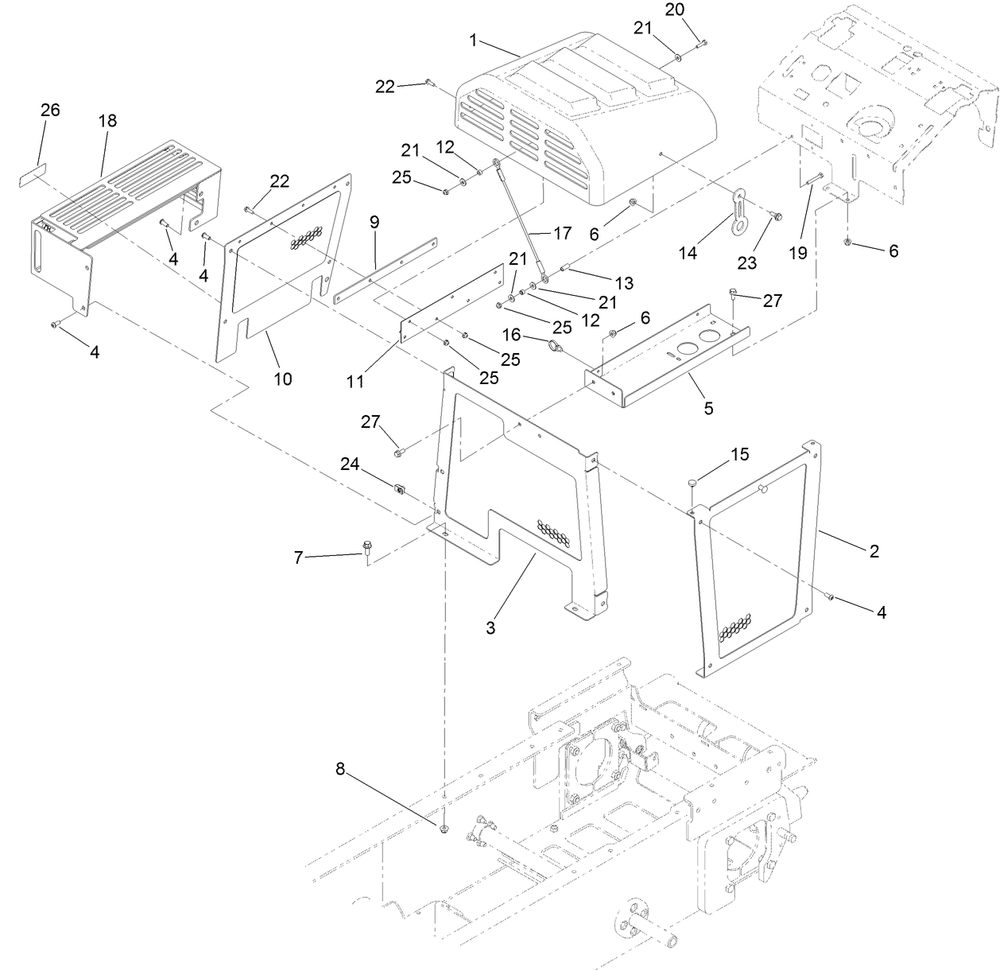 Hood Assembly Diagram and Parts List for 68138G 402100000 - 403090253 Toro Lawn Tractor Accessories