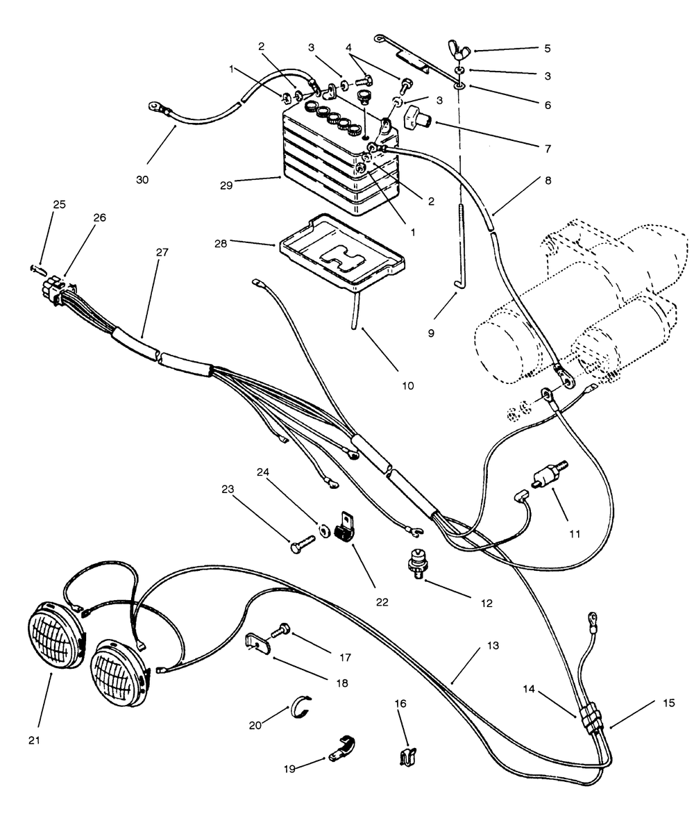 Battery & Headlights Assembly Diagram and Parts List for 73520 5900001 - 5900177 Toro Lawn Tractor