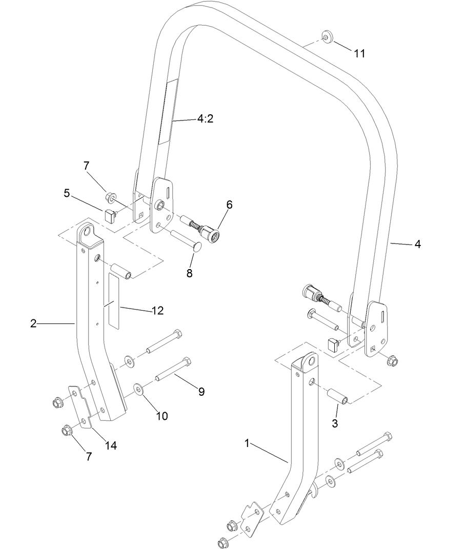 Roll-Over Protection System Assembly Diagram and Parts List for 74923TE (313000001-313999999)(2013) Toro Lawn Mower