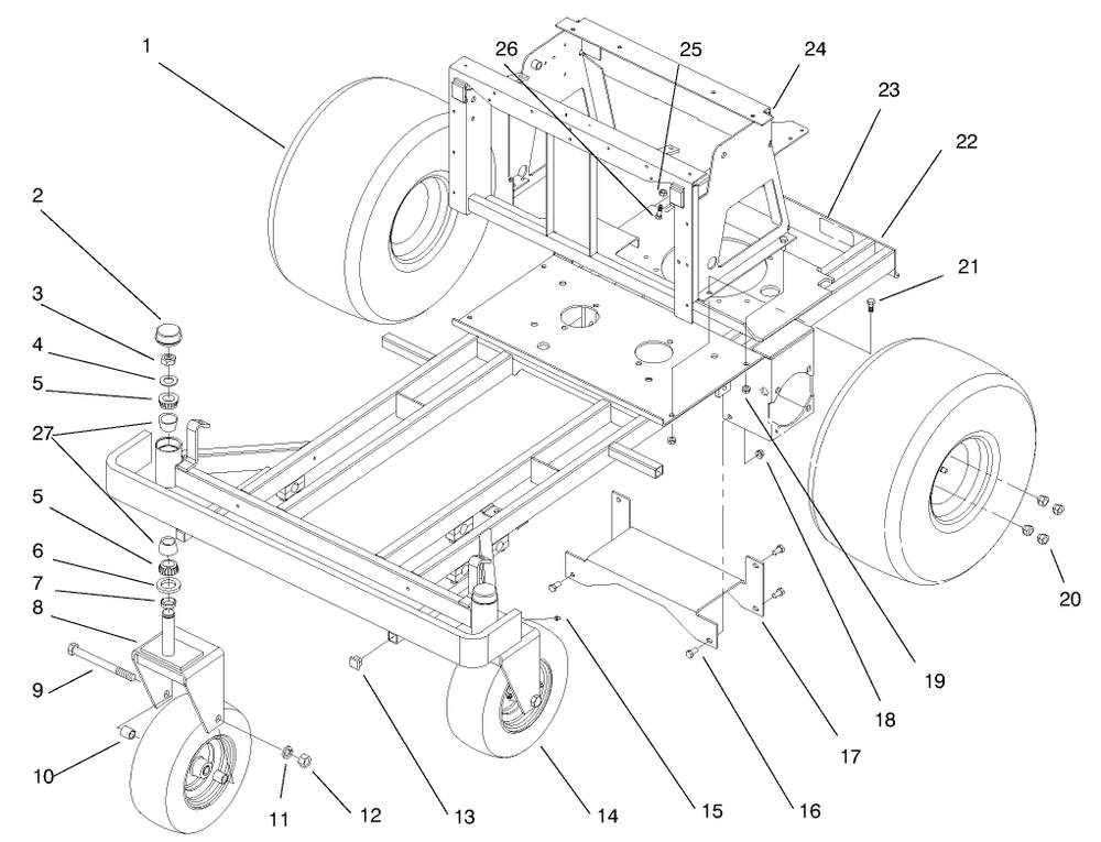 Frame And Wheels Diagram and Parts List for 74160 790001 - 799999 Toro Lawn Tractor