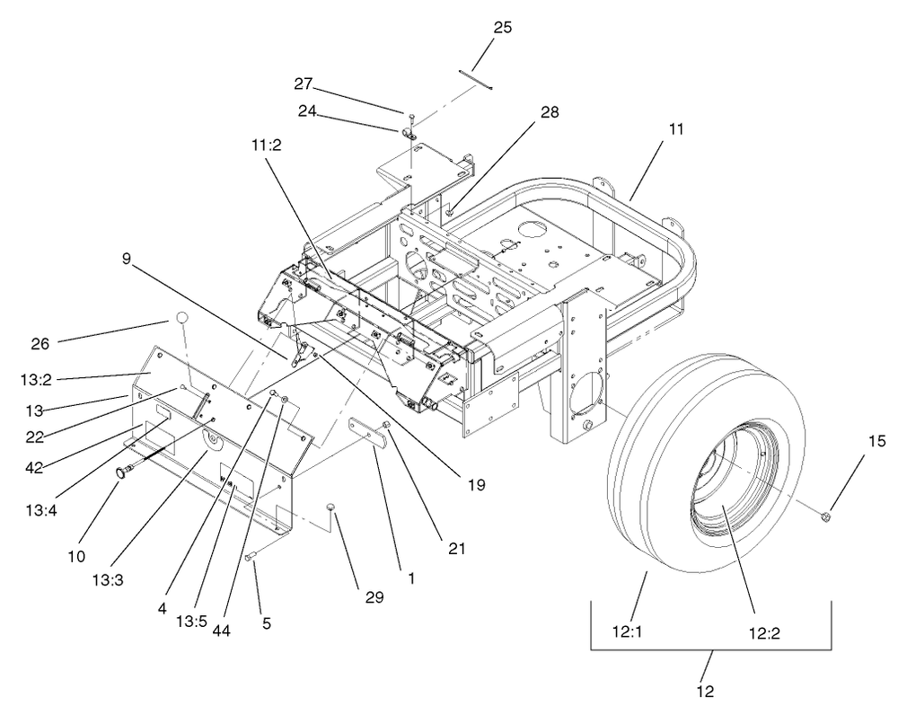 Rear Frame And Wheel Assembly Diagram and Parts List for 74236 (220000001-220999999)(2002) Toro Lawn Mower