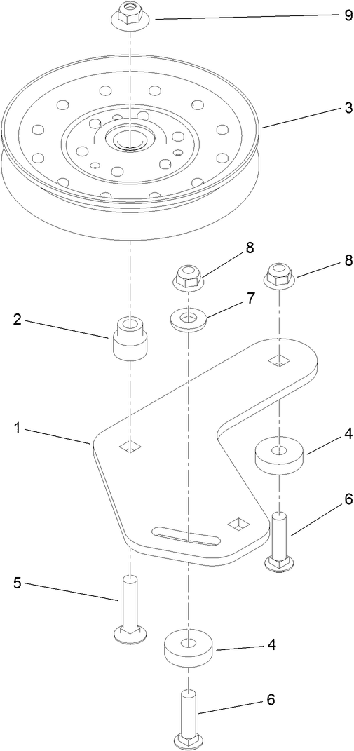 Left Hand Idler Assembly Diagram and Parts List for 79553 (312000001-312999999)(2012) Toro Lawn Mower
