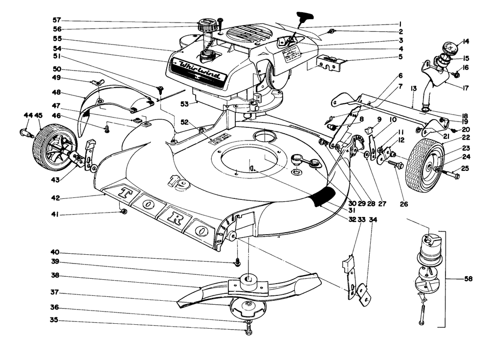19" Whirlwind H.P.-Fingertip Start Diagram and Parts List for 17201 9000001 - 9999999 Toro Lawn Mower