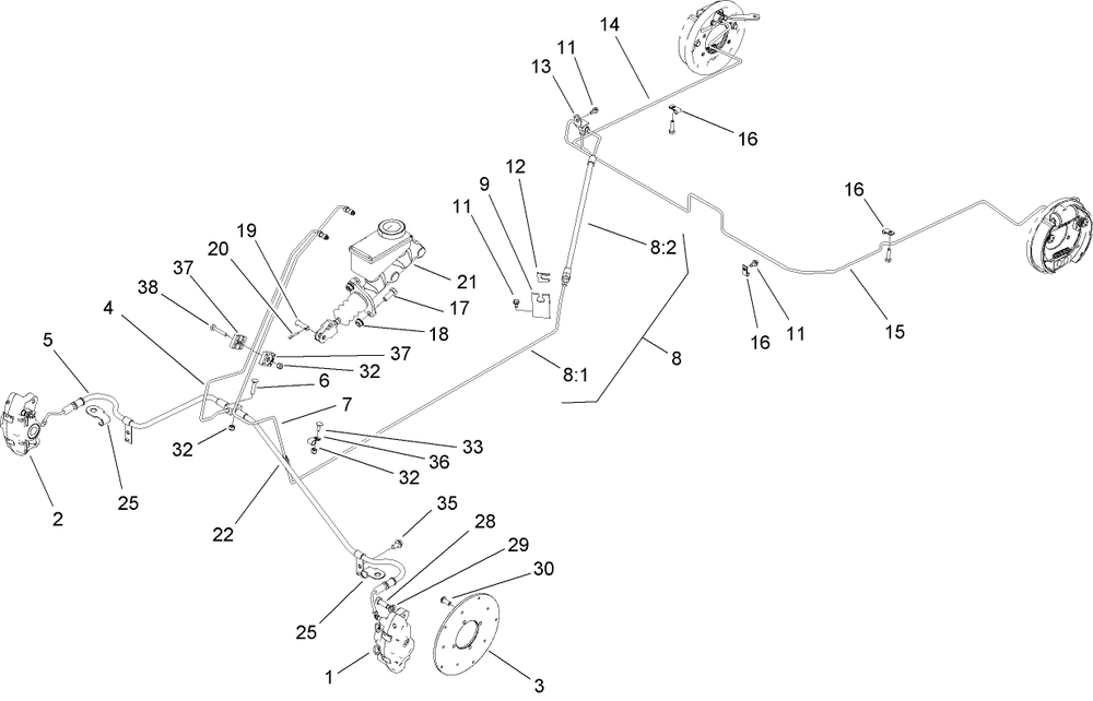 Hydraulic Brake Assembly Diagram and Parts List for 12004TC 260000001 - 260999999 Toro Lawn Tractor