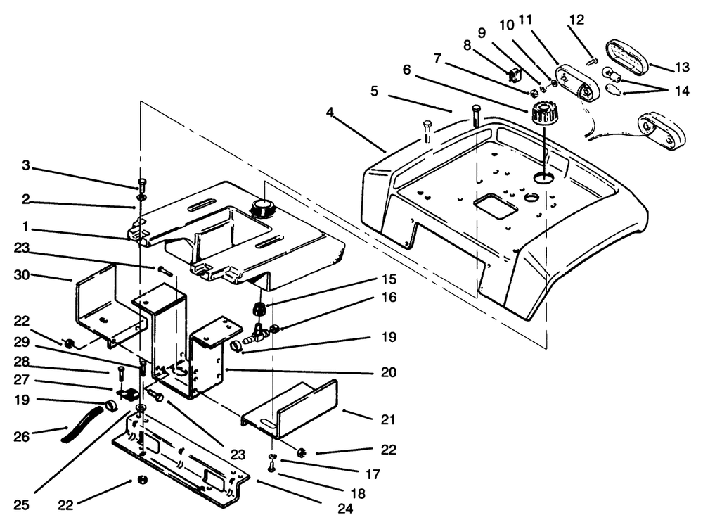 Fender, Fender Supports And Fuel Tank Diagram and Parts List for 73401 5901261 - 5999999 Toro Lawn Tractor