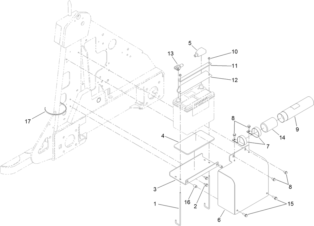 Battery Mount Assembly Diagram and Parts List for 22337CP 400000000 - 401349999 Toro Lawn Tractor Accessories