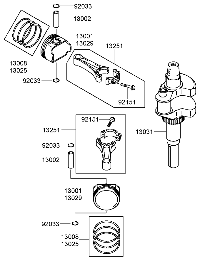 Piston And Crankshaft Assembly Diagram and Parts List for 74450TE (290000001-290999999)(2009) Toro Lawn Mower
