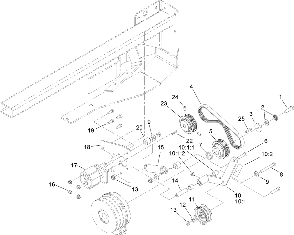 Cooling Pump Drive Assembly Diagram and Parts List for 74281TE (270000001-270000300)(2007) Toro Lawn Tractor