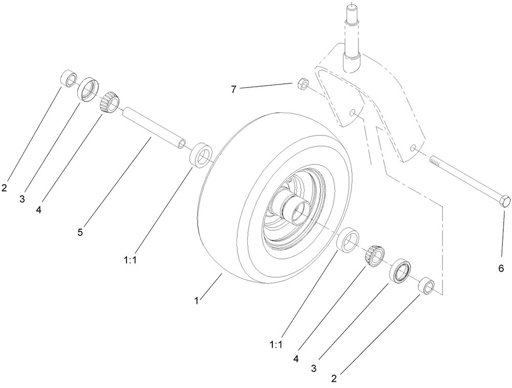 Caster Wheel Assembly Diagram and Parts List for 74413 (270000001-270999999)(2007) Toro Lawn Mower