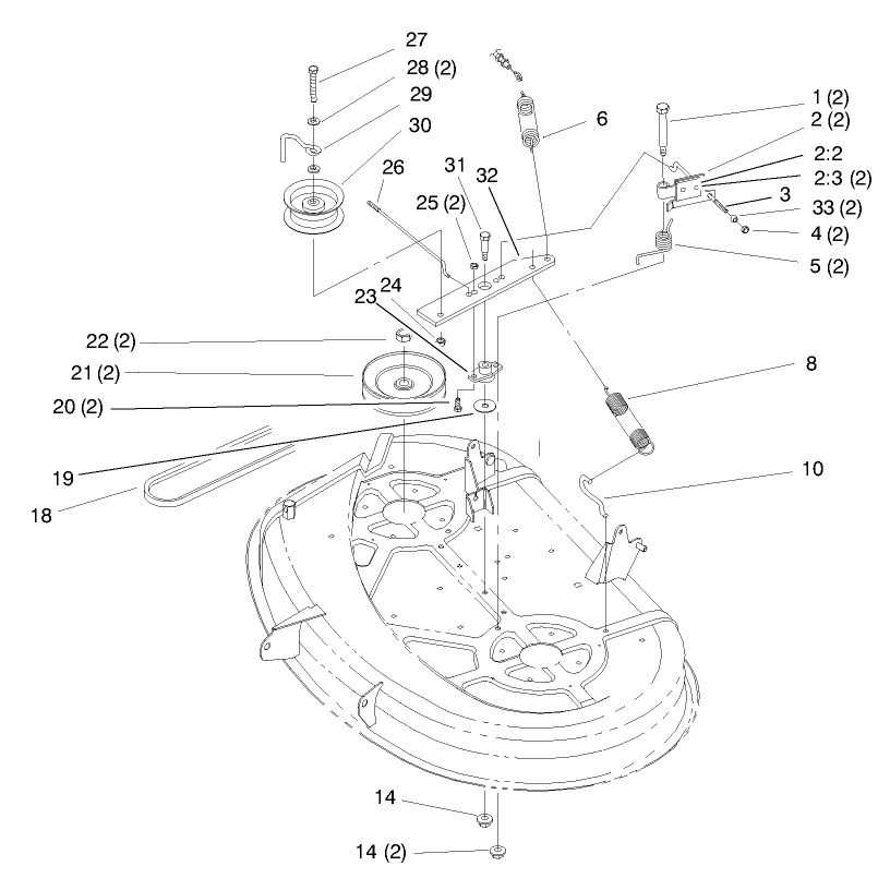 Pulley & Belt Assembly (38" Cutting Unit) Diagram and Parts List for 71208 8900001 - 8999999 Toro Lawn Tractor