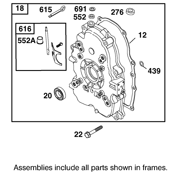 Crankcase Assembly  Briggs And Stratton 303447-1314-E1 Diagram and Parts List for 12003 210000001 - 210999999 Toro Lawn Tractor