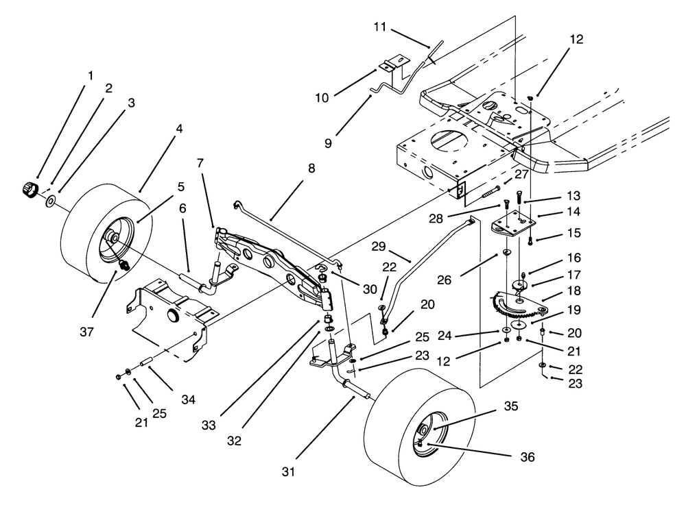 Front Axle Assembly Diagram and Parts List for 71180 3900001 - 3999999 Toro Lawn Tractor