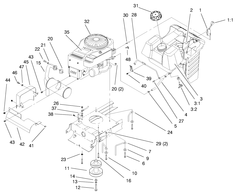 Engine & Gas Tank Assembly Diagram and Parts List for 71217 7900001 - 7999999 Toro Lawn Tractor
