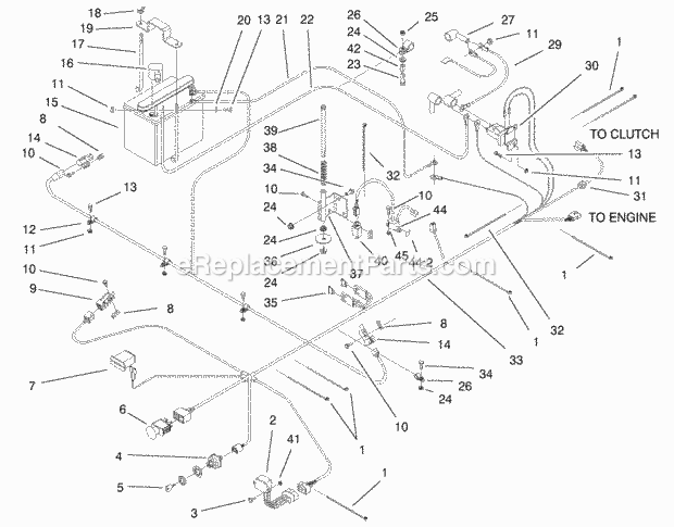 Electrical System Assembly Diagram and Parts List for 74174 200000001-200999999 Toro Lawn Mower