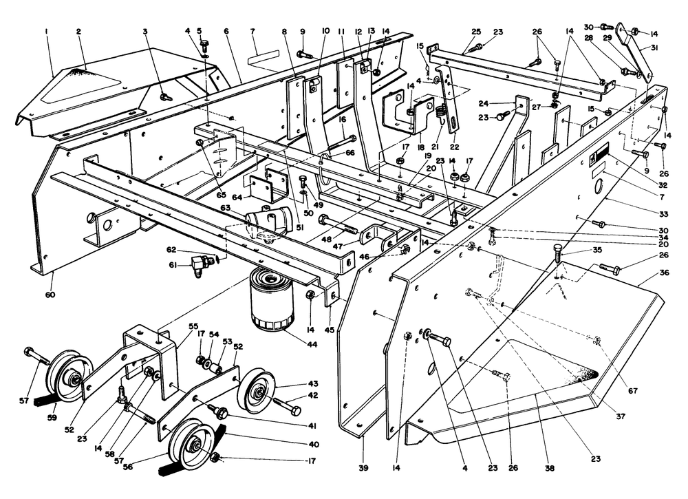 Frame & Jackshaft Assembly Diagram and Parts List for 30718 0000001 - 0999999 Toro Lawn Tractor