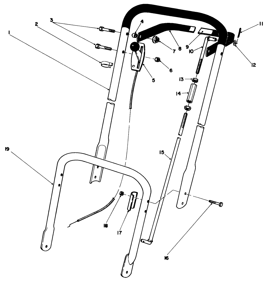 Handle Assembly Diagram and Parts List for 22010 4000001 - 4999999 Toro Lawn Mower