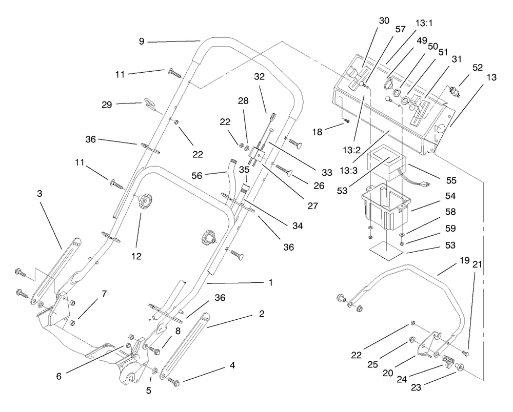 Handle Assembly Diagram and Parts List for 20787 8900001 - 8999999 Toro Lawn Mower