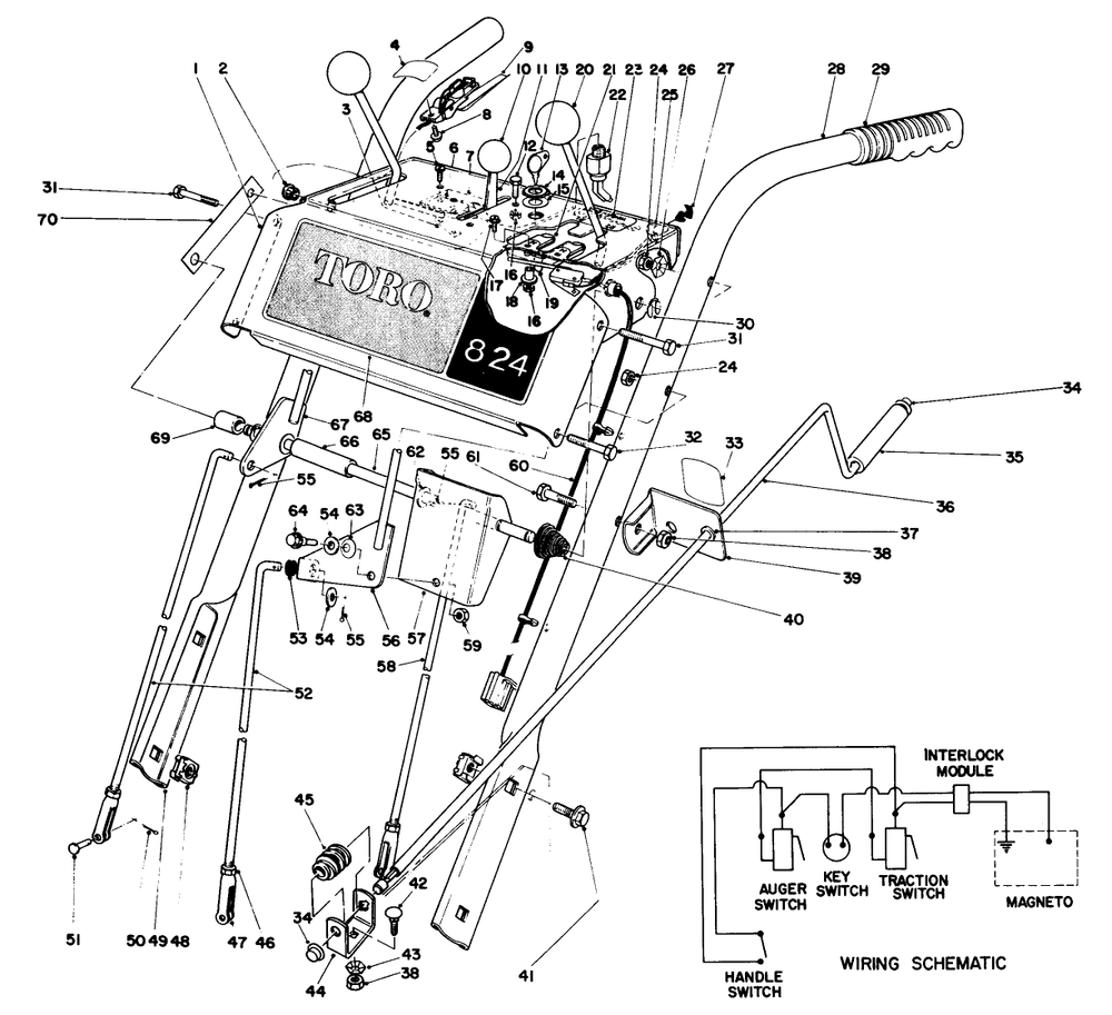 Handle Assembly Diagram and Parts List for 38080 5000001 - 5999999 Toro Snow Blower