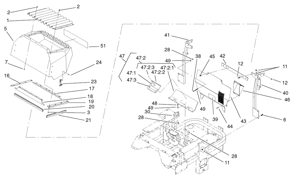Rear Hood Assembly Diagram and Parts List for 74214 (210000001-210999999)(2001) Toro Lawn Mower