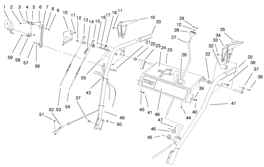 Handle Assembly Diagram and Parts List for 38590 9900001 - 9999999 Toro Snow Blower