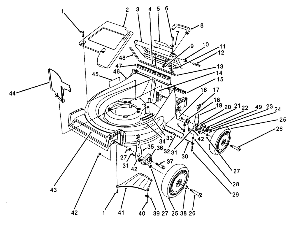 Housing Assembly Diagram and Parts List for 26562 2000001 - 2999999 Toro Lawn Mower