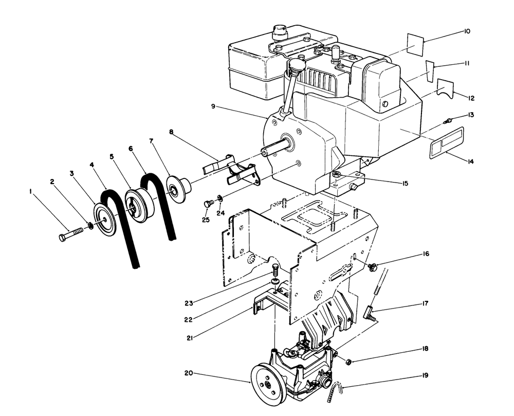Engine Assembly Diagram and Parts List for 38574 0000001 - 0999999 Toro Snow Blower