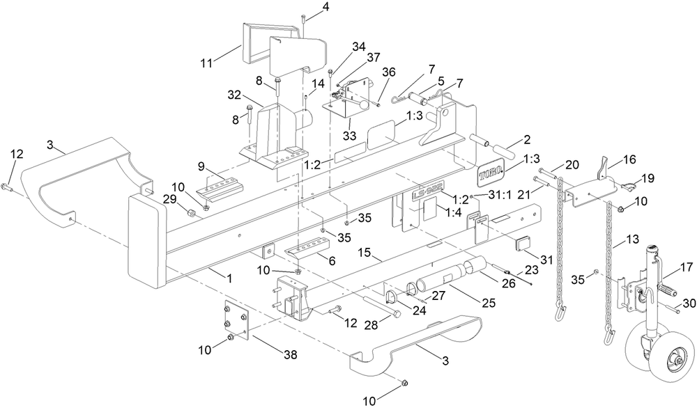 Frame Assembly Diagram and Parts List for 22618HD 407800000 - 410999999 Toro Log Splitter