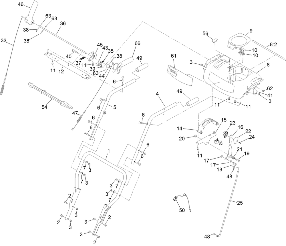 Traction Control Assembly Diagram and Parts List for 38838 414370817 - 414371069 Toro Snow Blower