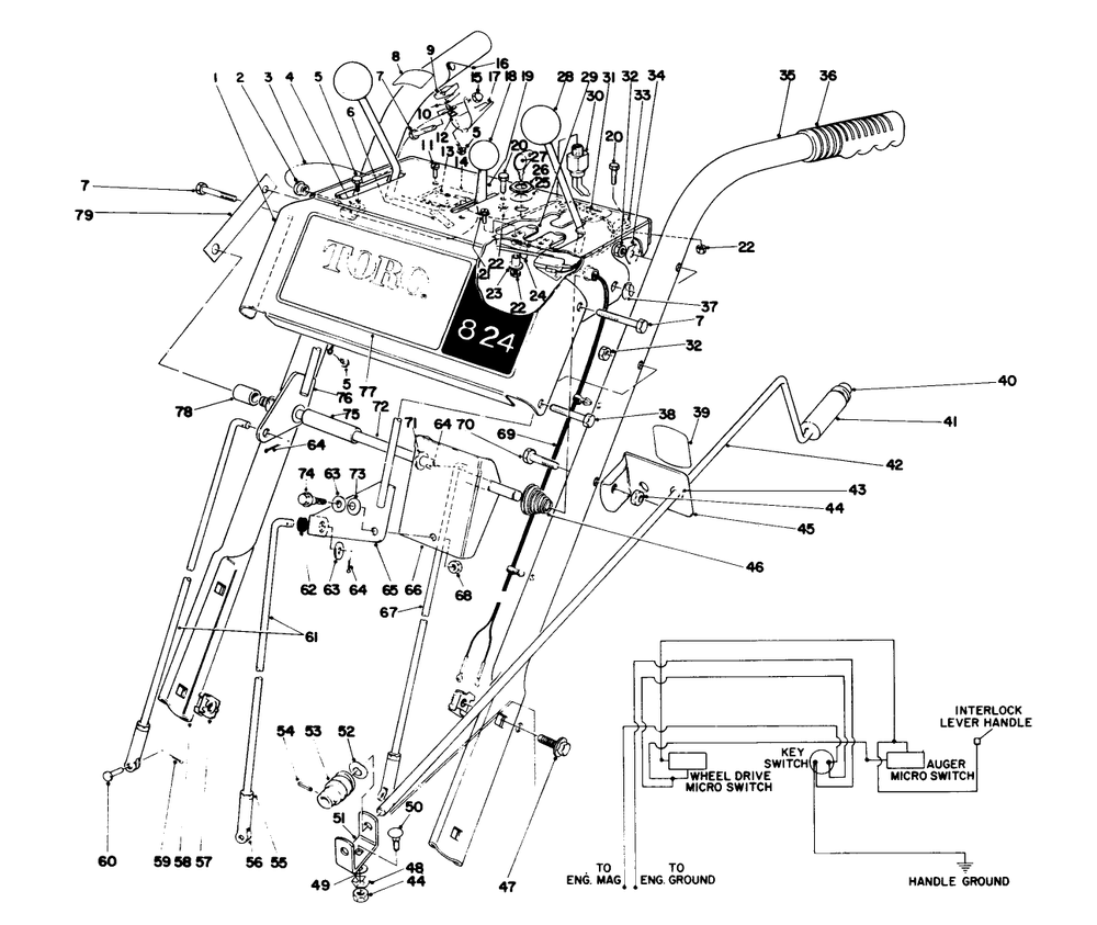 Handle Assembly Diagram and Parts List for 38085 2000001 - 2999999 Toro Snow Blower