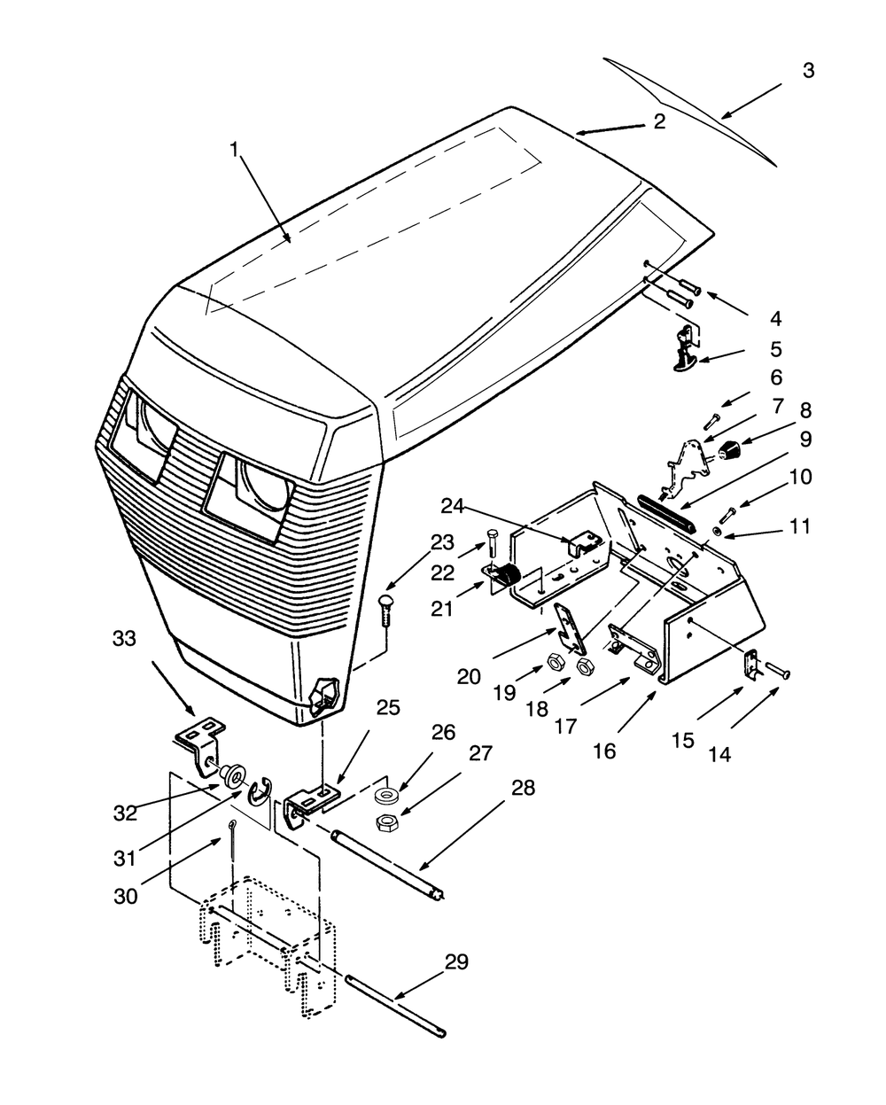 Hood Assembly Diagram and Parts List for 73421 3900001 - 3999999 Toro Lawn Tractor