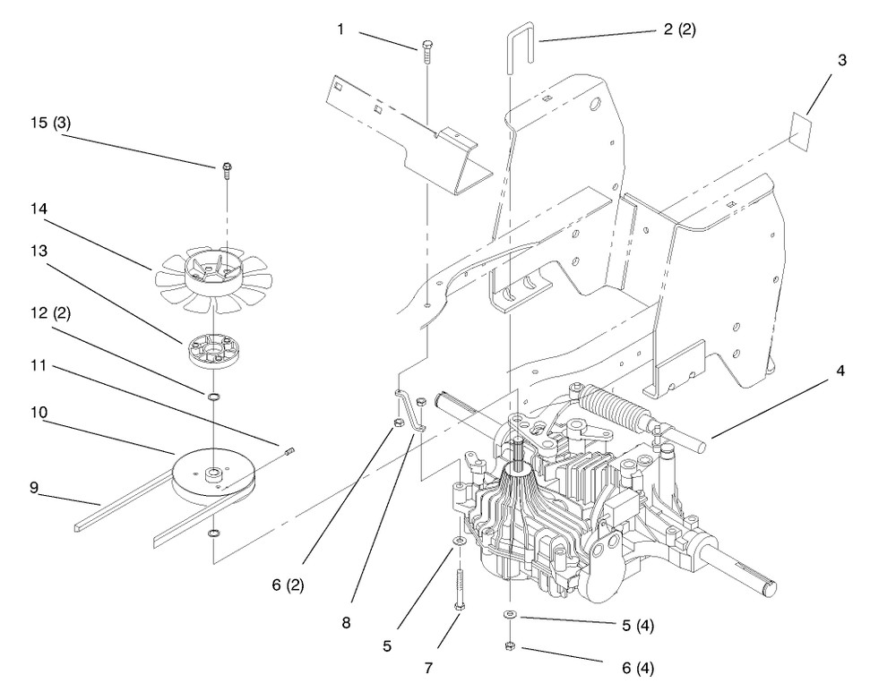 Hydro Transaxle Diagram and Parts List for 72104 8900001 - 8900599 Toro Lawn Tractor