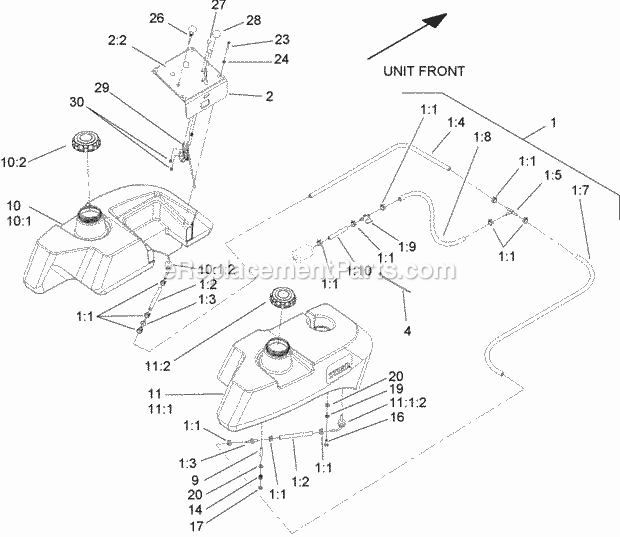 Fuel Tank Assembly Diagram and Parts List for 74262TE 260000001-260999999 Toro Lawn Mower