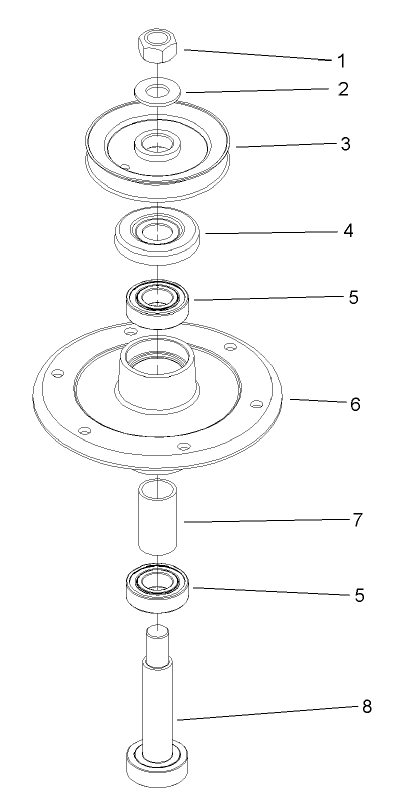 Spindle Housing Assembly 2 Diagram and Parts List for 30261TE (240000001-240999999)(2004) Toro Lawn Mower