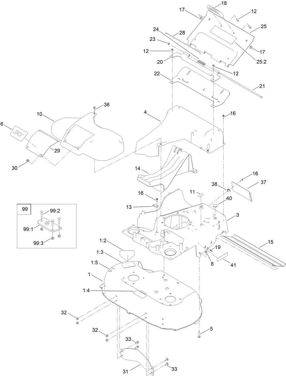 Deck And Bag Assembly Diagram and Parts List for 22215 413000000 - 999999999 Toro Lawn Mower