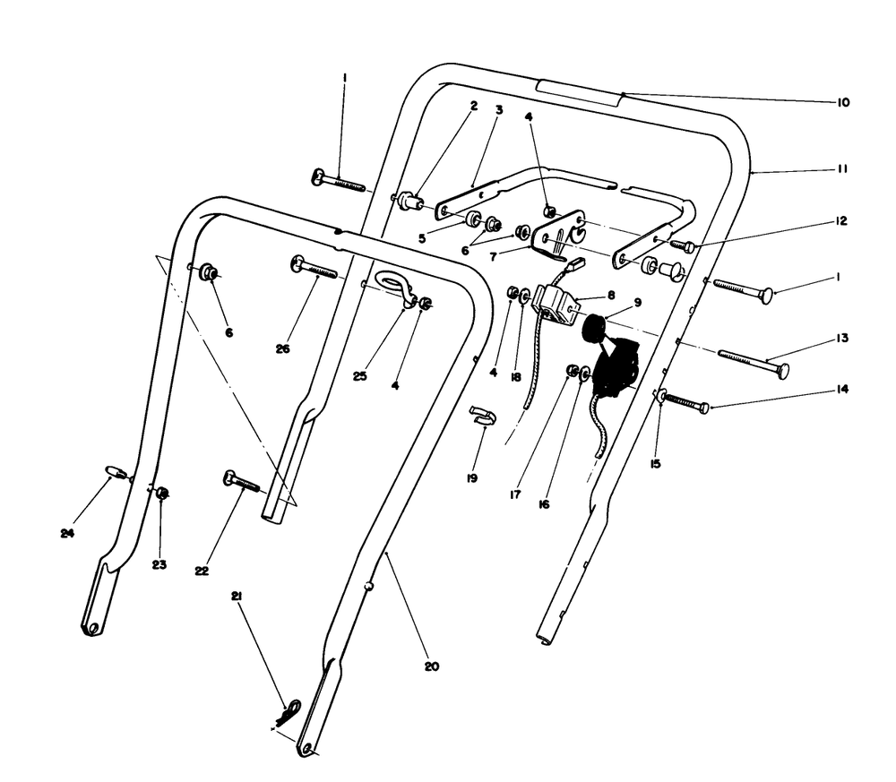 Handle Assembly Diagram and Parts List for 16585 8000001 - 8004251 Toro Lawn Mower