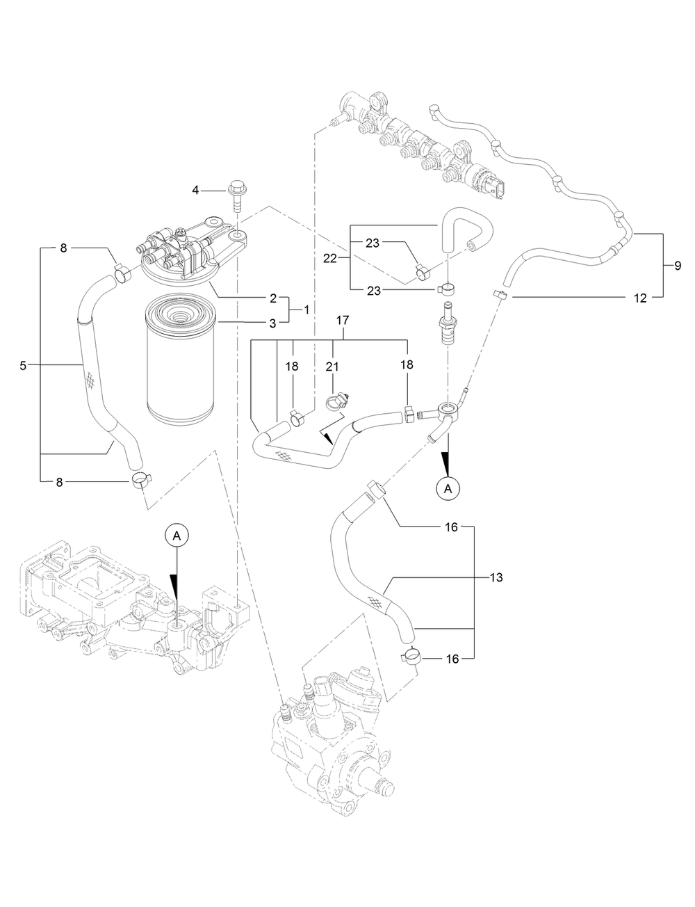 Fuel Pipe Assembly Diagram and Parts List for 23803 400000000 - 999999999 Toro Lawn Tractor Accessories