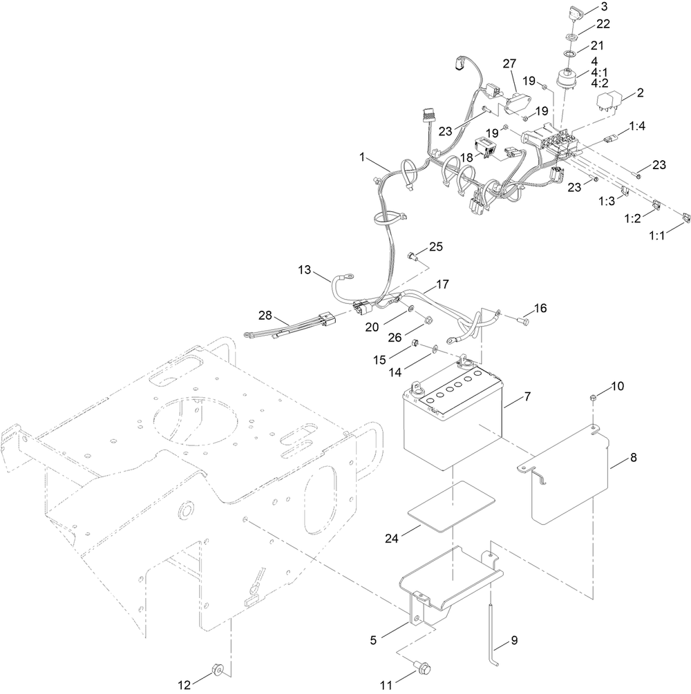 Battery And Electrical Assembly Diagram and Parts List for 23208 414500000 - 999999999 Toro Stump Grinder
