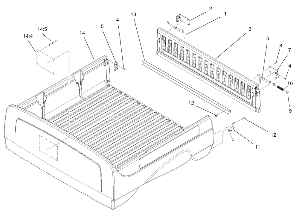 Box And Tailgate Assembly Diagram and Parts List for 12004 220000001 - 220999999 Toro Lawn Tractor