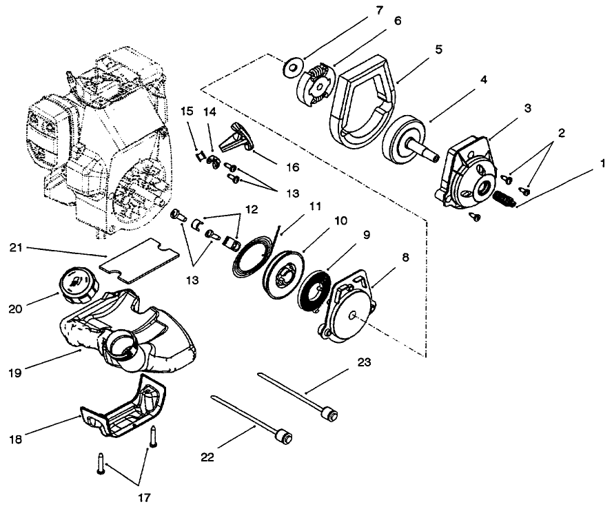 Clutch, Starter Module & Fuel Tank Assemblies Diagram and Parts List for 51926 69000001 - 69999999 Toro Trimmer