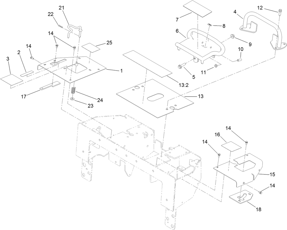 Control Handle And Reference Bar Assembly Diagram and Parts List for 22342HD 402000000 - 404696699 Toro Lawn Tractor Accessories