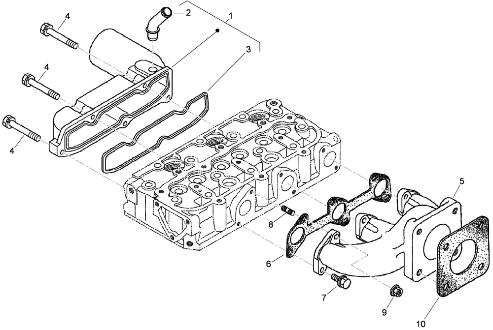 Inlet And Exhaust Manifold Assembly Diagram and Parts List for 74264TE (310000001-310999999)(2010) Toro Lawn Mower