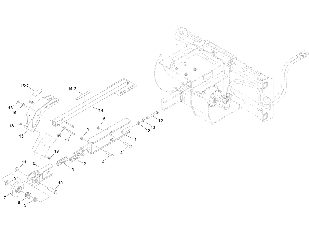 36 Inch Trencher Boom Assembly Diagram and Parts List for 22565  Toro Lawn Tractor Accessories