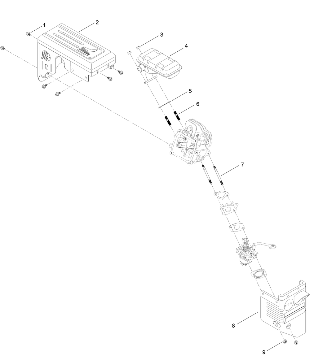 Intake And Exhaust Assembly Diagram and Parts List for 37798 413000000 - 416159999 Toro Snow Blower