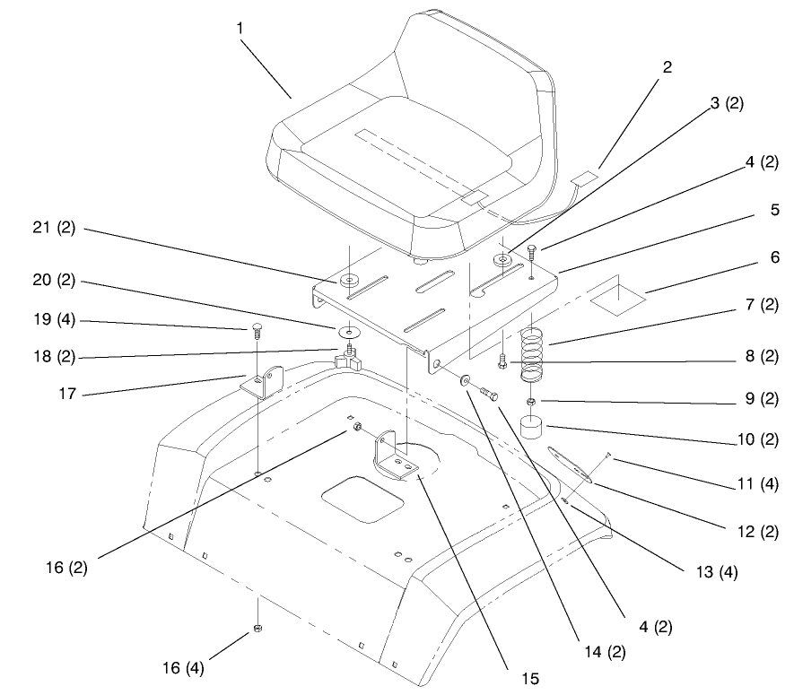 Seat Diagram and Parts List for 72045 7900001 - 7999999 Toro Lawn Tractor