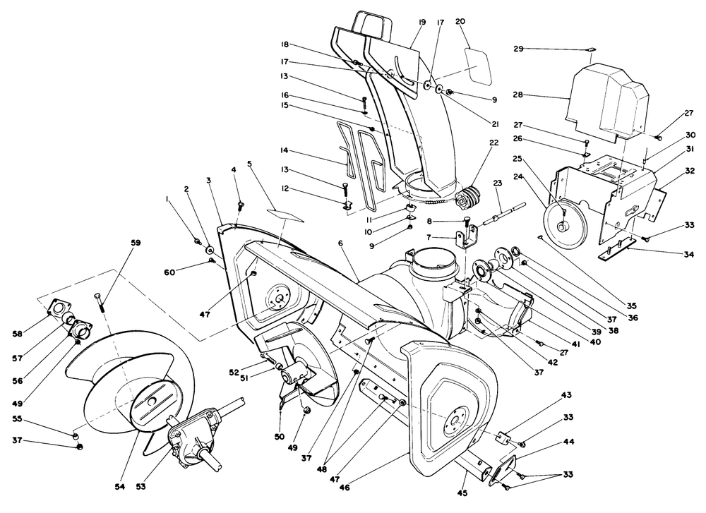Housing & Chute Assembly Diagram and Parts List for 38505 9000001 - 9999999 Toro Snow Blower