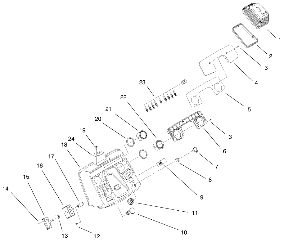 Dash Assembly Diagram and Parts List for 73540 8900001 - 8999999 Toro Lawn Tractor