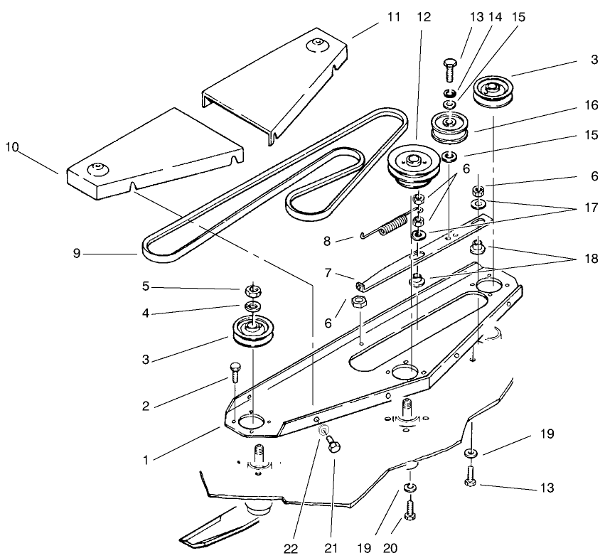 Belt Covers, Belts, Drive & Idler Pulleys Diagram and Parts List for 78365 7900001 - 7999999 Toro Lawn Tractor