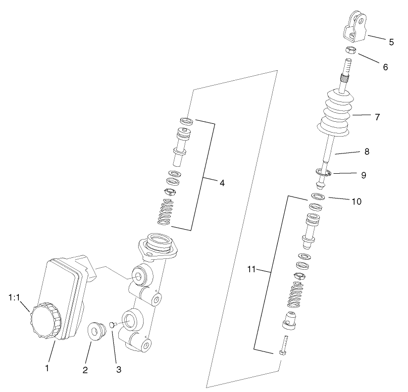 Master Cylinder Assembly No. 104-6782 Diagram and Parts List for 12004 220000001 - 220999999 Toro Lawn Tractor