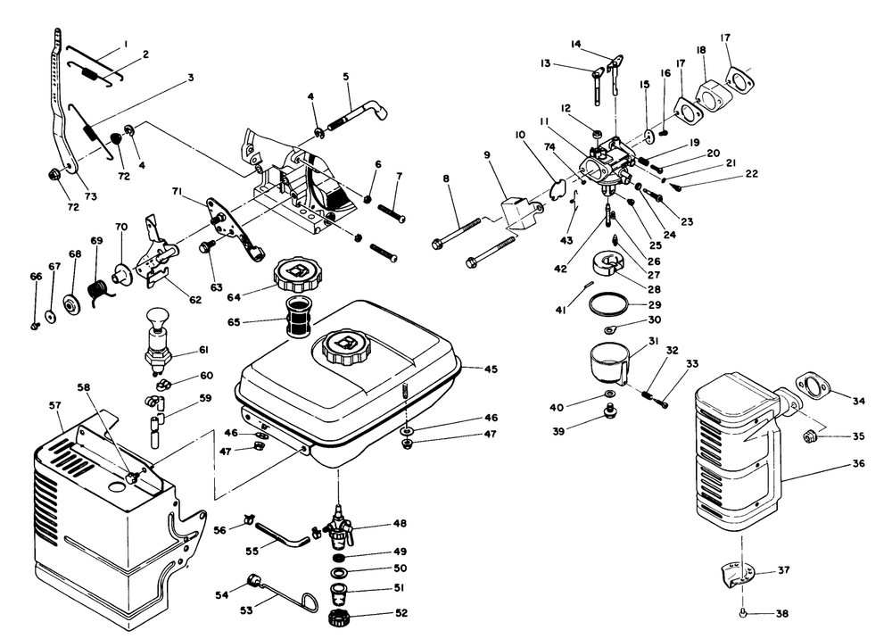 Fuel System & Muffler Assemblies Diagram and Parts List for 38545 8000001 - 8999999 Toro Snow Blower