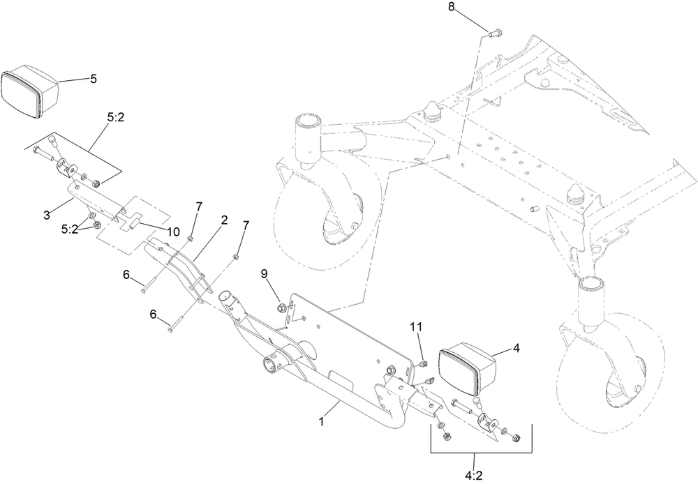 Headlight Mount Assembly Diagram and Parts List for 2937  Toro Lawn Tractor